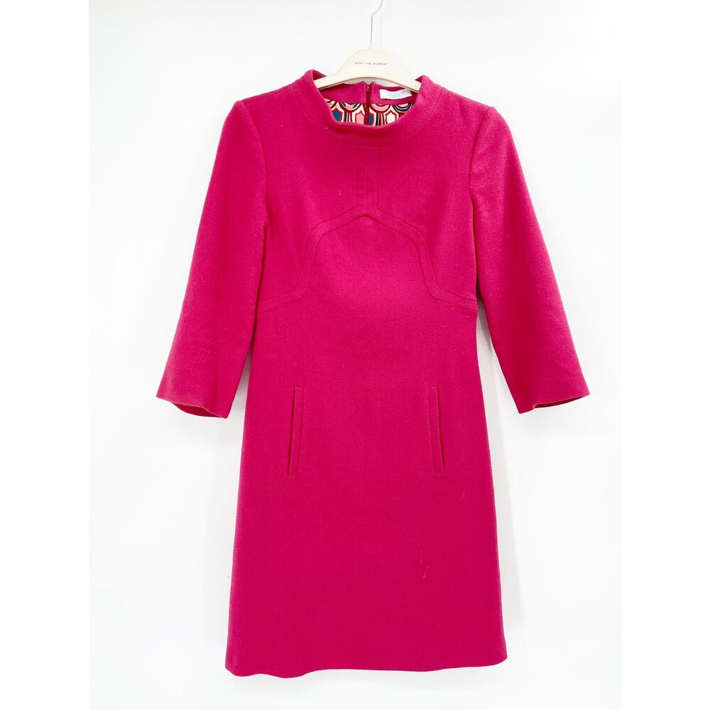 Emilio Pucci Firenze Solid Pink Virgin Wool High Neck Sheath Dress Size 38